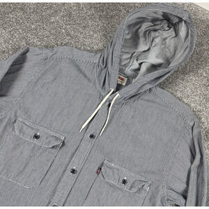 Levis Shacket Mens Small Button Up Hoodie Pin Stripe Drawstring Casual Outdoors
